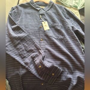 NWT Marine Layer Classic Selvege Shirt Indigo Stripe in size large NWT